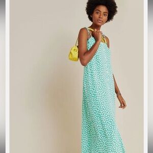 NWOT Faithfull the Brand Green & White Floral Tie Strap Midi Dress - Size Small